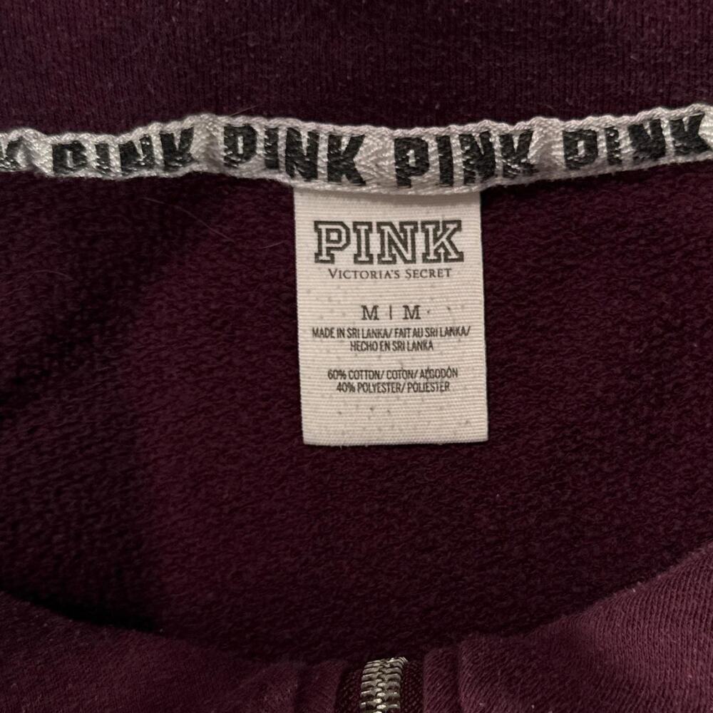 PINK Palm Tree Logo 1/4 Quarter Zip Sweatshirt Maroon/Burgundy Size Medium - Picture 3 of 7